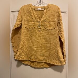 Crinkle Cotton Mote Gauze Henley Women's Top  S/M